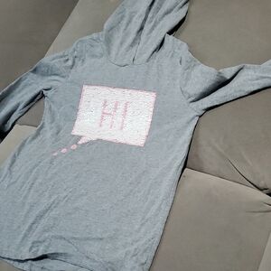 Gray Hoodie with Pink 'Hi' Graphic